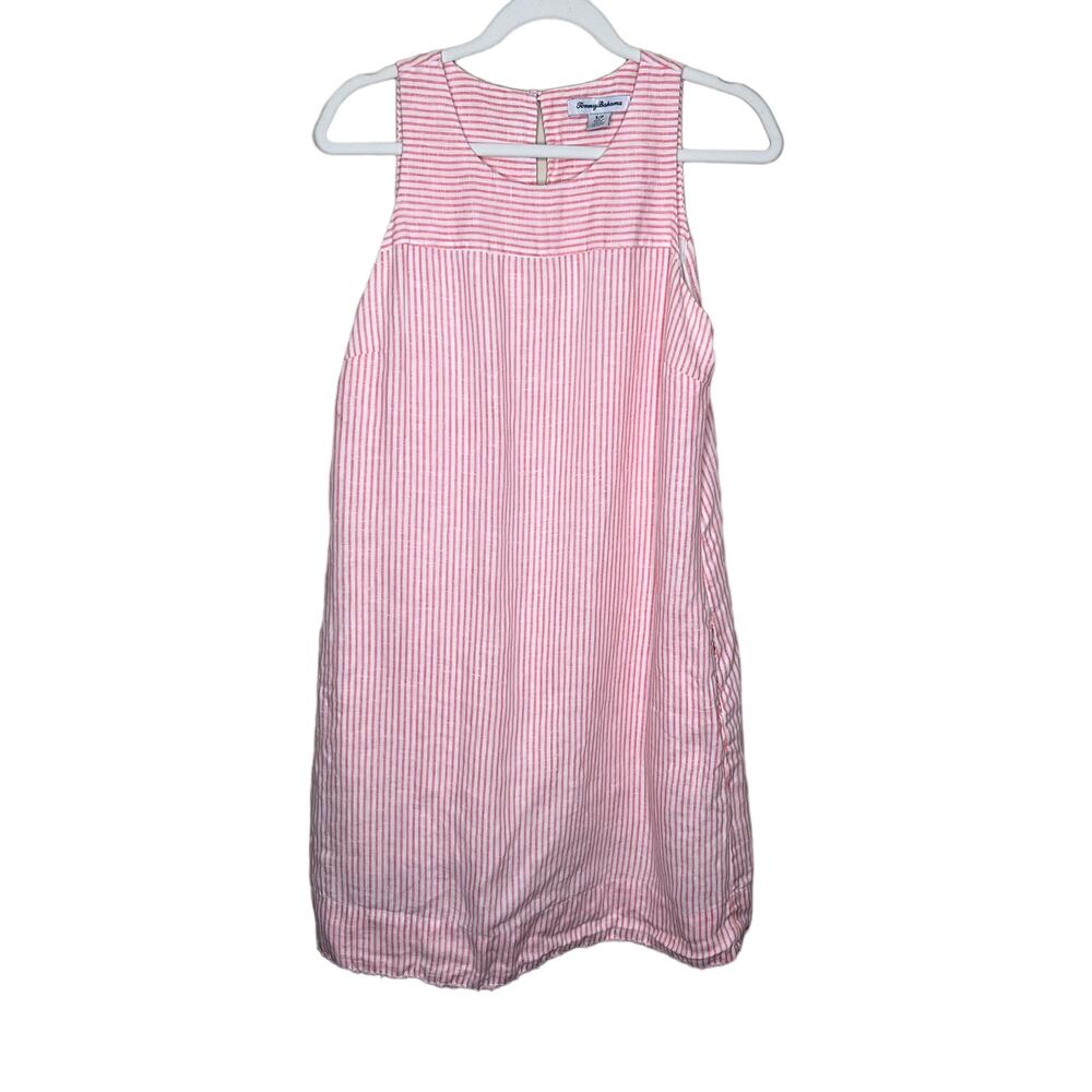 Tommy Bahama Linen Sleeveless fully lined Shift Dress Striped Pink size small - Picture 1 of 9